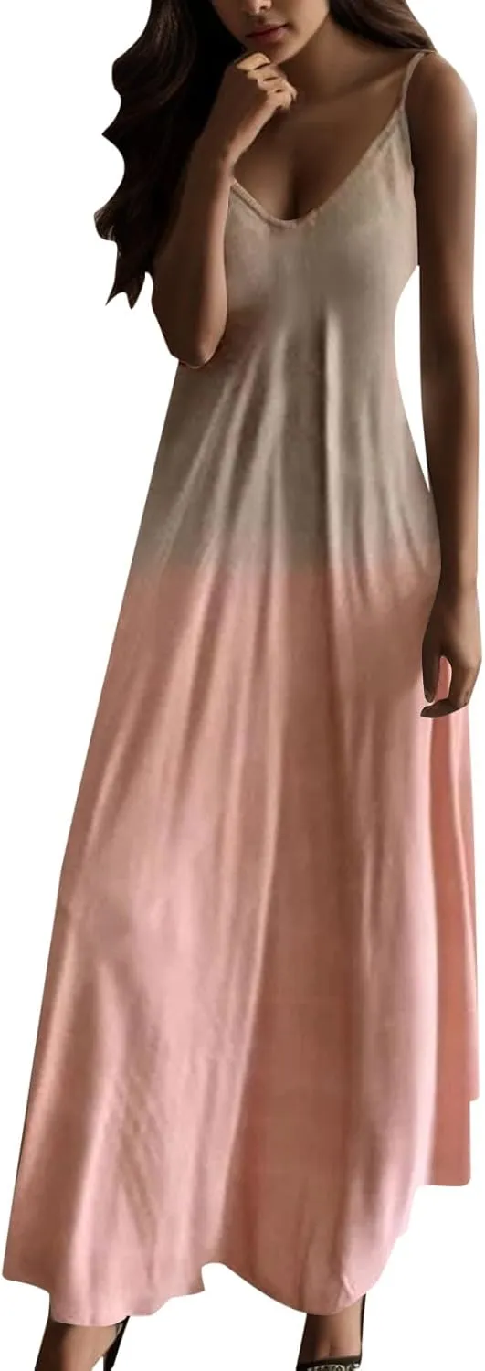 Stylish Women's Maxi Dress Casual Sleeveless V Neck Camisole Tank Long Print Dress for Everyday Wear