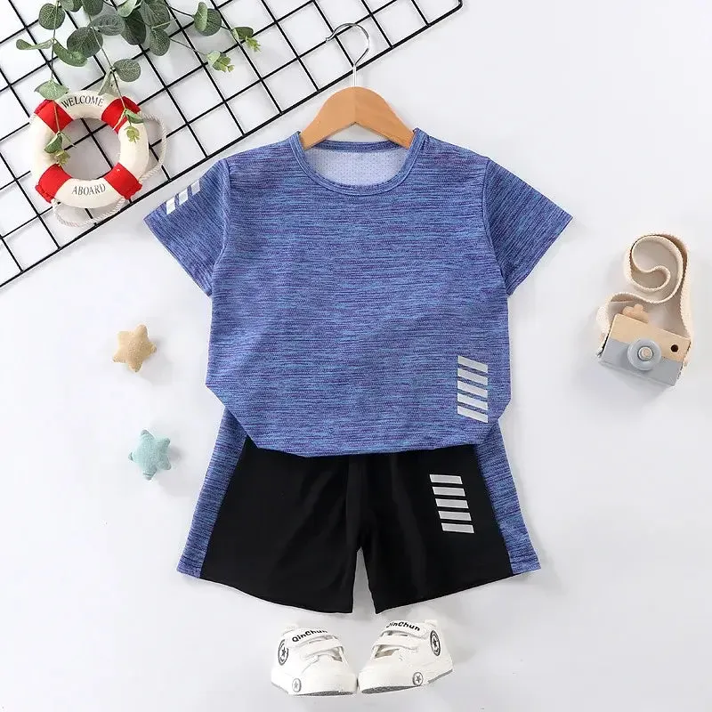 Summer Boys Side Striped Quick Dry T-Shirt & Matching Shorts