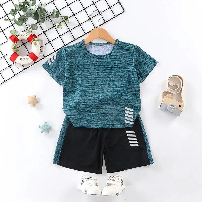 Summer Boys Side Striped Quick Dry T-Shirt & Matching Shorts