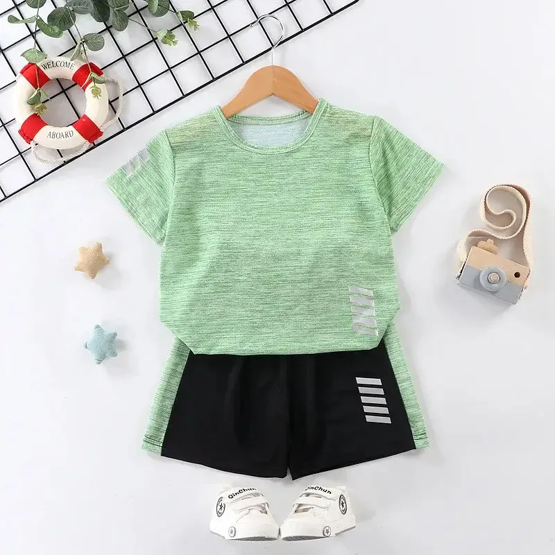 Summer Boys Side Striped Quick Dry T-Shirt & Matching Shorts