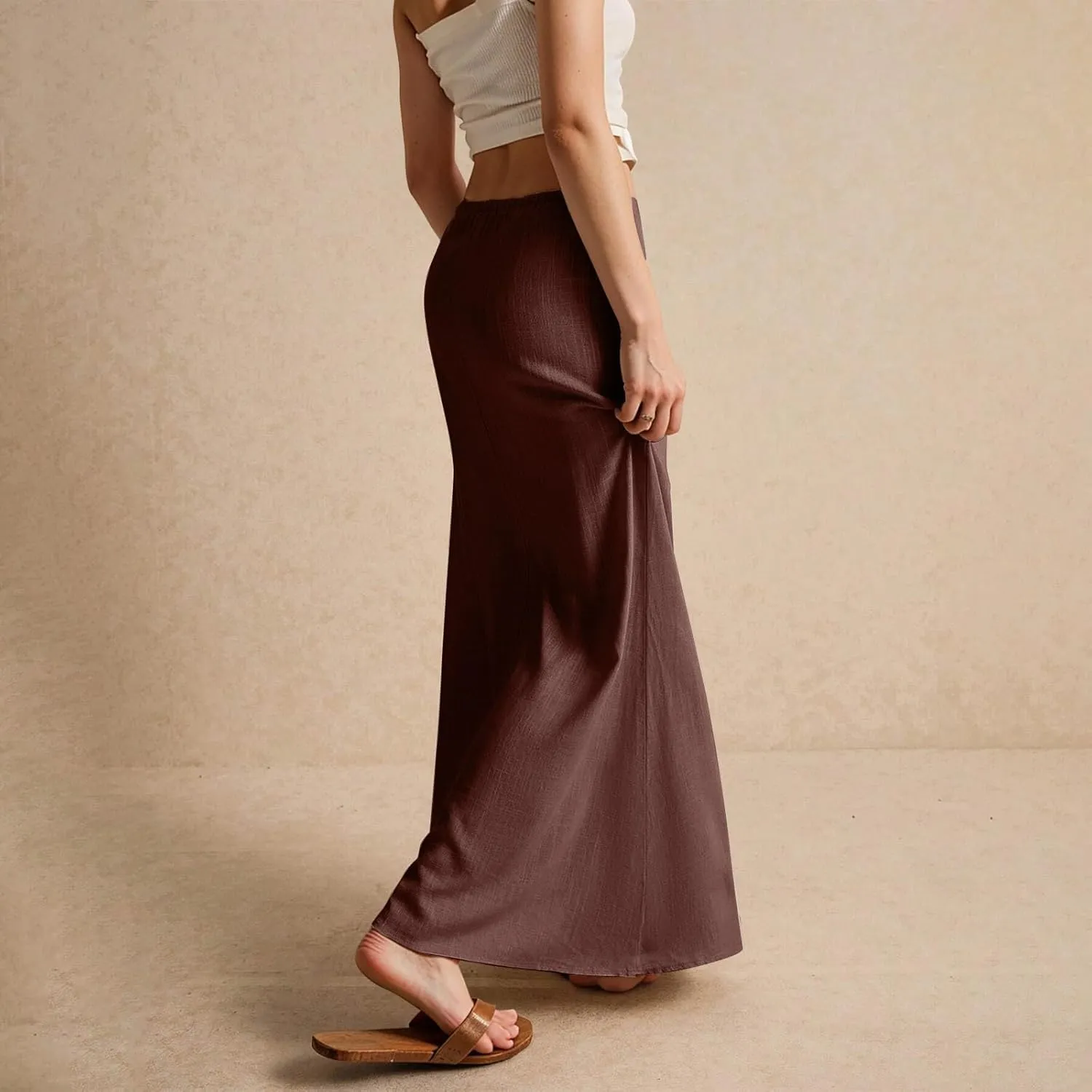 Summer Maxi Skirts for Women Trendy Low Waisted Drawstring Skorts Casual Lightweight Solid Color Simple Long Skirts