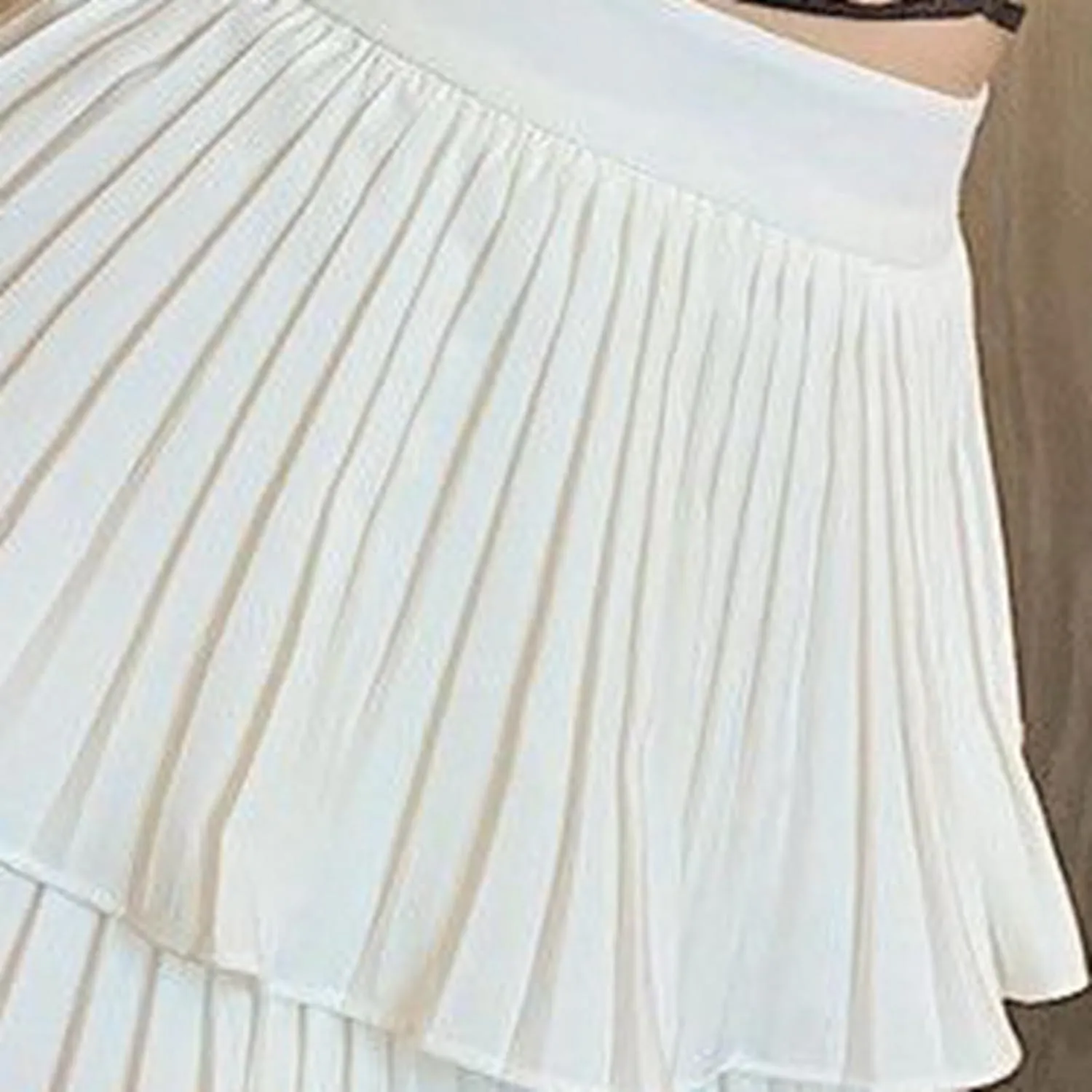 Summer Skirts for Women Trendy High Elastic Waist Solid Loose Double Ruffle Hem Comfy Casual Pleated Short Skirts