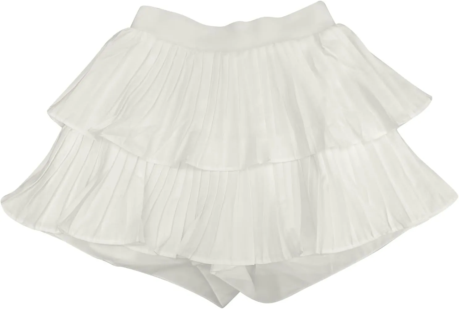 Summer Skirts for Women Trendy High Elastic Waist Solid Loose Double Ruffle Hem Comfy Casual Pleated Short Skirts
