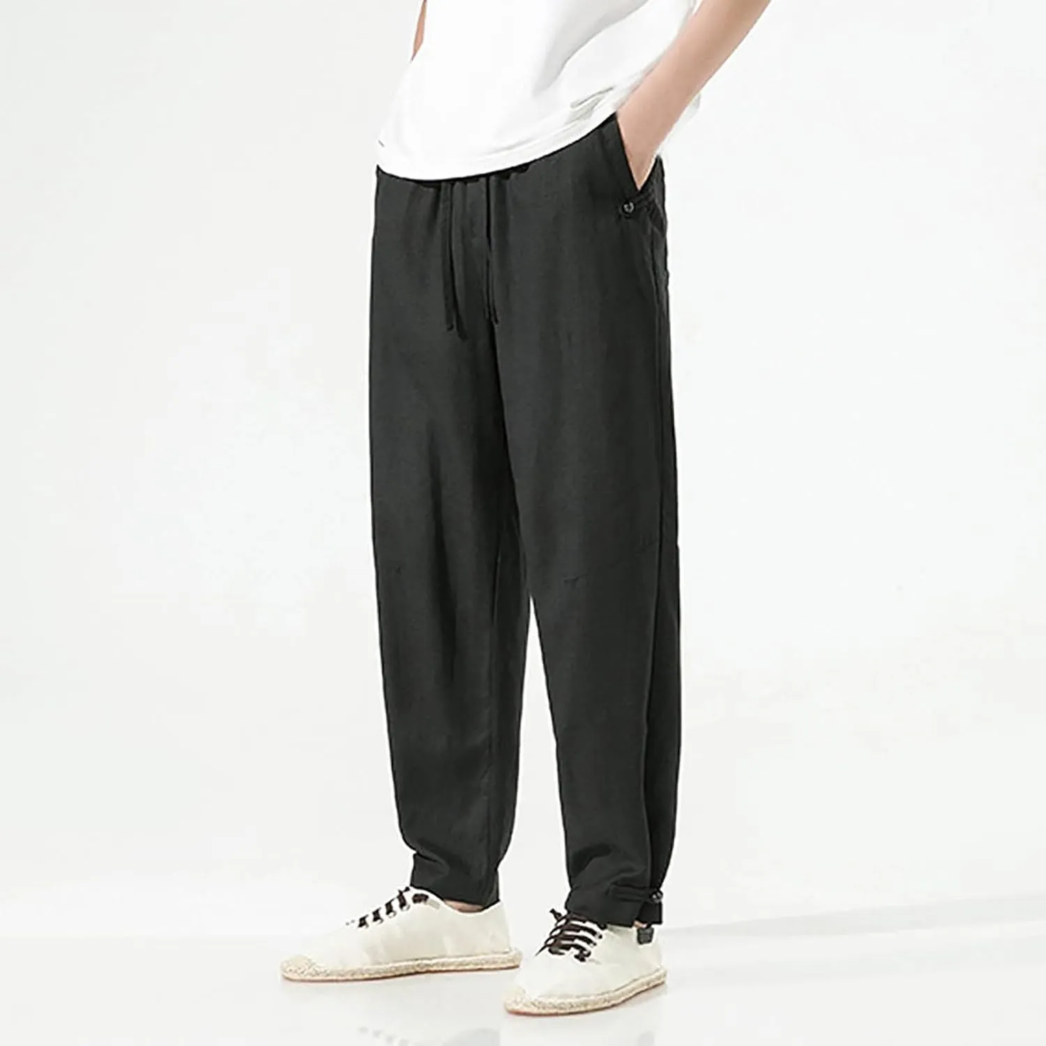 SUWBMHWE Harem Pants Men Mens Everyday Wear Lounge Japanese with Pockets Shorts Summer Beach Linen for Oversized Yoga