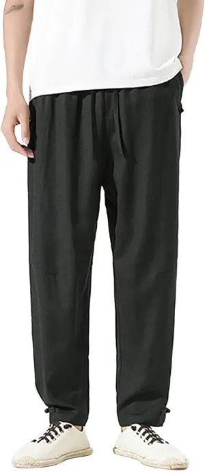 SUWBMHWE Harem Pants Men Mens Everyday Wear Lounge Japanese with Pockets Shorts Summer Beach Linen for Oversized Yoga
