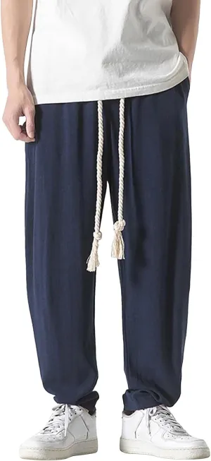SUWBMHWE Harem Pants Men Mens Everyday Wear Lounge Japanese with Pockets Shorts Summer Beach Linen for Oversized Yoga