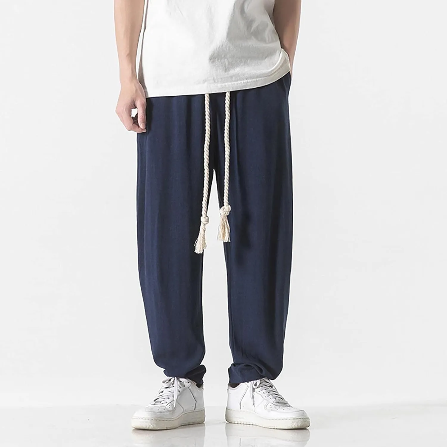 SUWBMHWE Harem Pants Men Mens Everyday Wear Lounge Japanese with Pockets Shorts Summer Beach Linen for Oversized Yoga