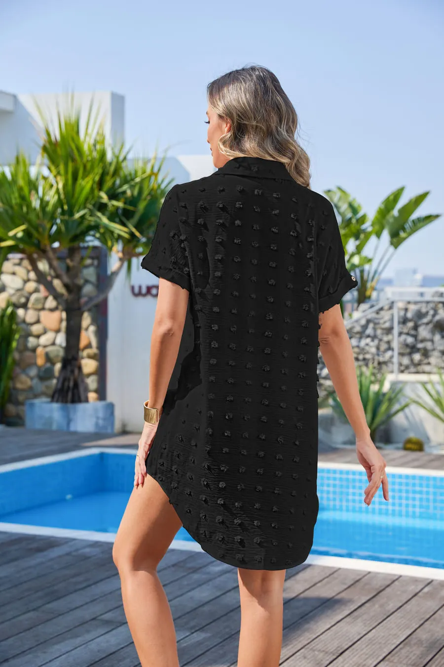 Swiss Dot Beach Shirt Cover Up