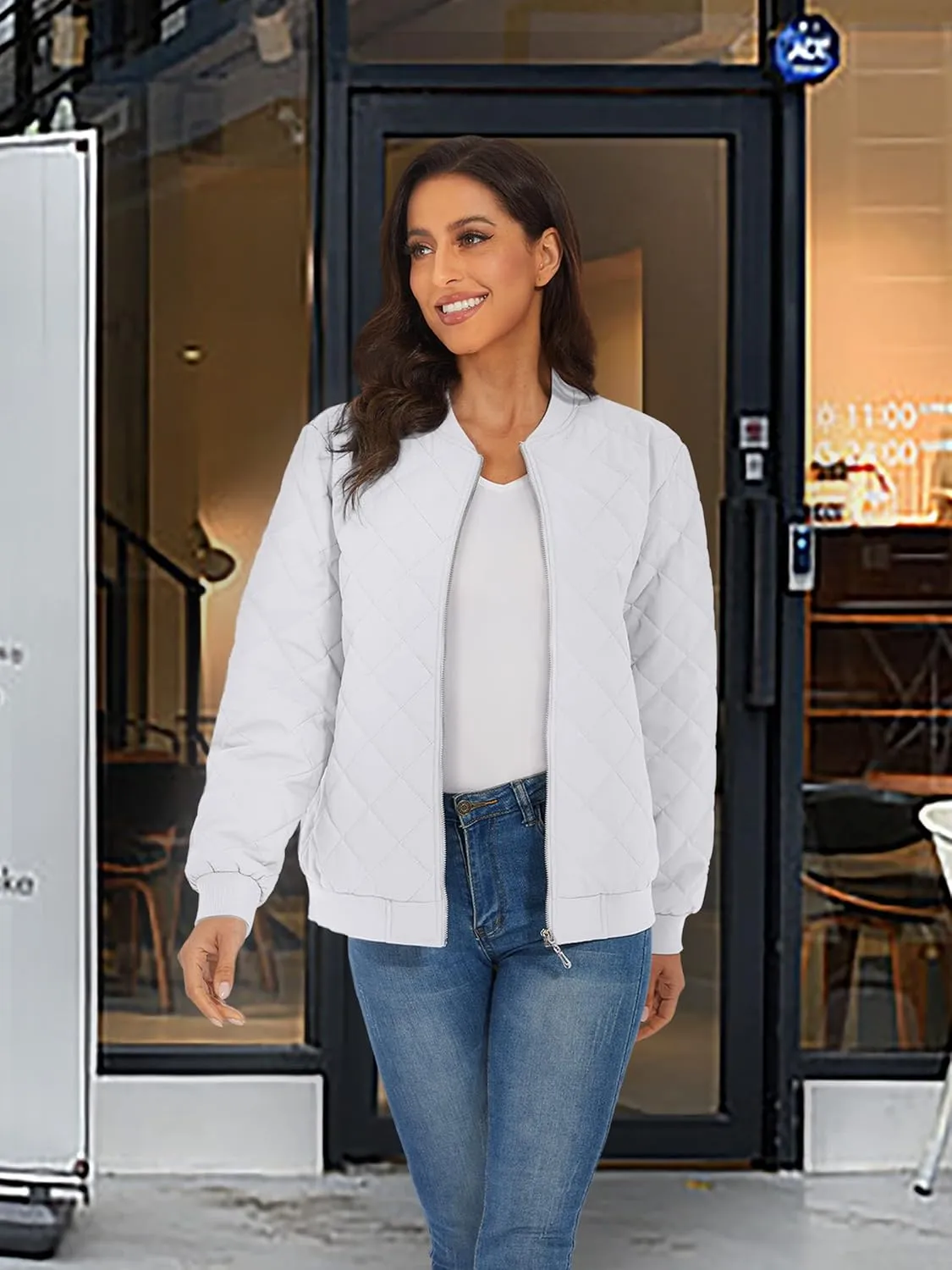 TACVASEN Women's Diamond Quilted Jackets Lightweight Casual Bomber Jacket Warm Winter Coats Full Zip with Pockets