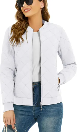TACVASEN Women's Diamond Quilted Jackets Lightweight Casual Bomber Jacket Warm Winter Coats Full Zip with Pockets