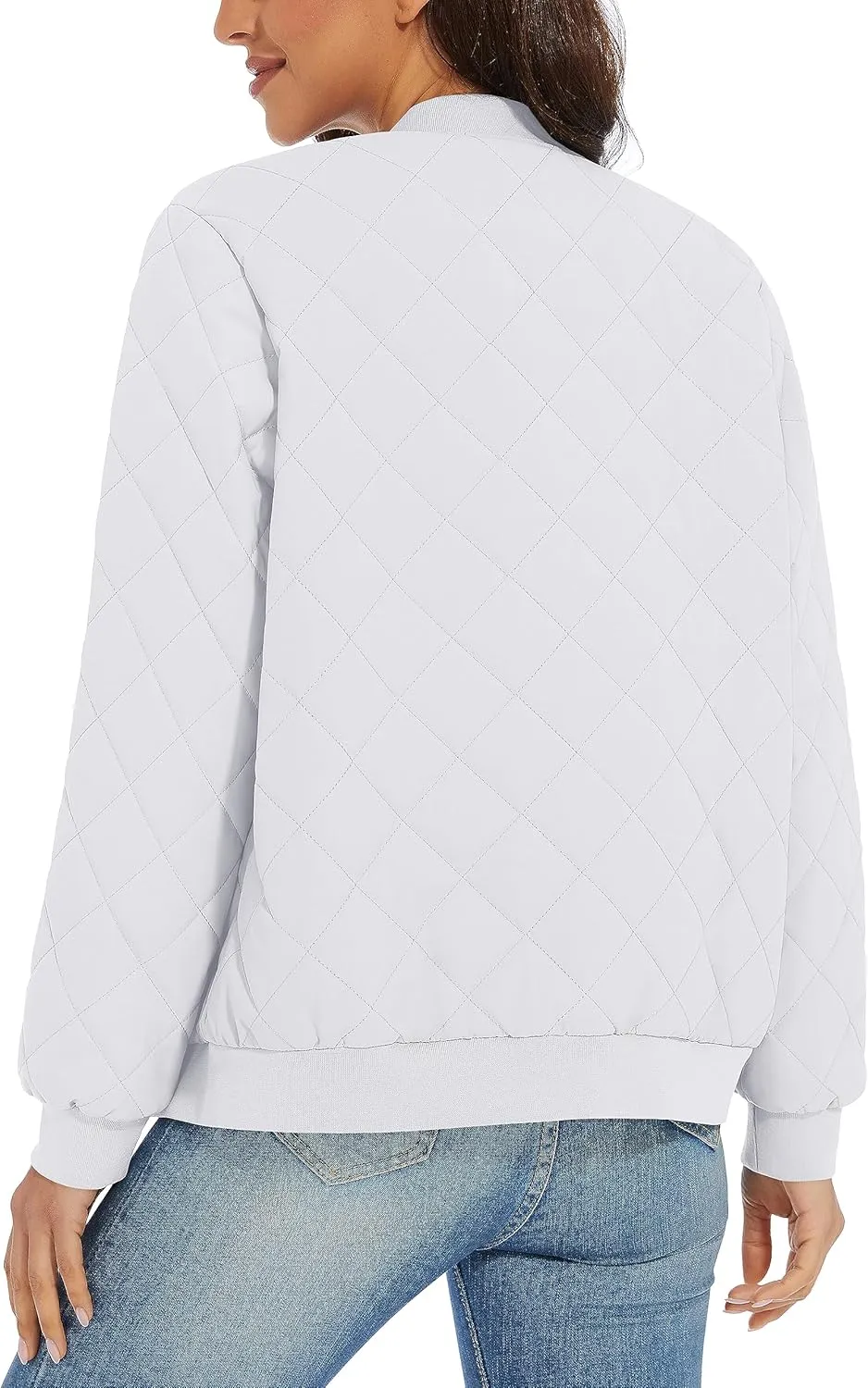 TACVASEN Women's Diamond Quilted Jackets Lightweight Casual Bomber Jacket Warm Winter Coats Full Zip with Pockets