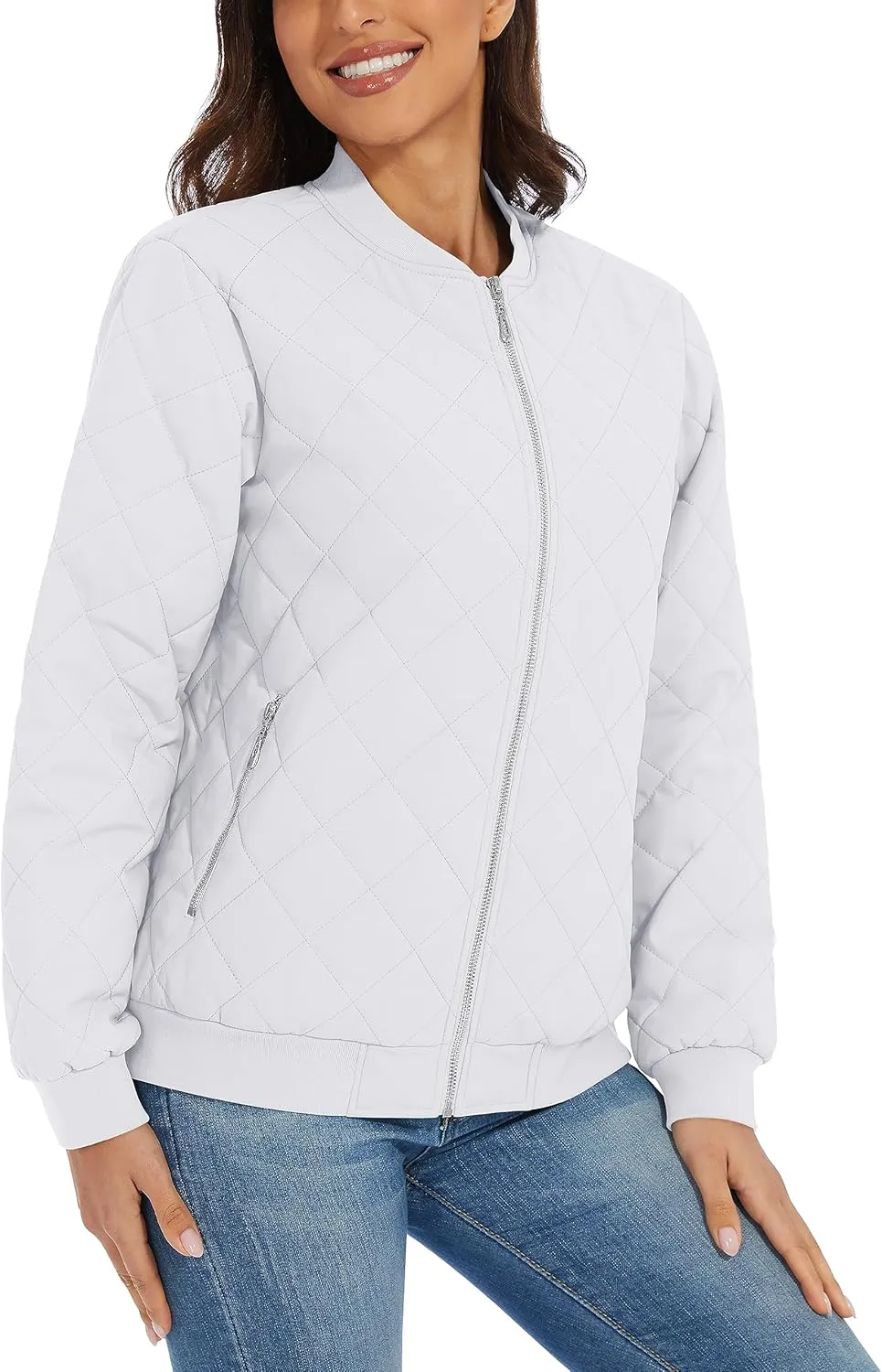 TACVASEN Women's Diamond Quilted Jackets Lightweight Casual Bomber Jacket Warm Winter Coats Full Zip with Pockets