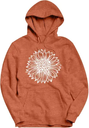 TAOHONG Women Sunflower Hoodies,Trendy Drawstring Sweatshirts with Pockets Long Sleeve Sweaters Pullover Fall Winter Outfits