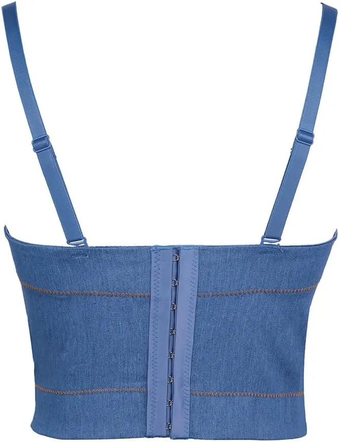 Tassel Elastic Denim Camisole Vest for Women Outerwear Herringbone Bra