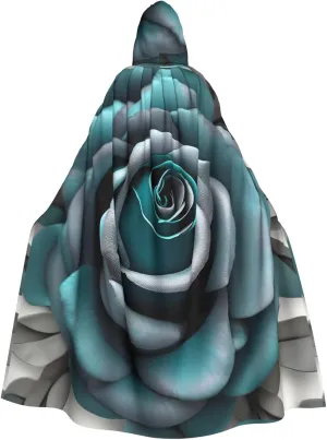 Teal Gray Rose Print Versatile Hooded Cloak Halloween Cloak Total Cosplay Parties Festivals Hooded Cloak