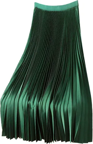 Teen Skirts Solid Color Satin Pleated Skirt Plus Size Versatile Skirt Pencil Skirt Plus Size Retro