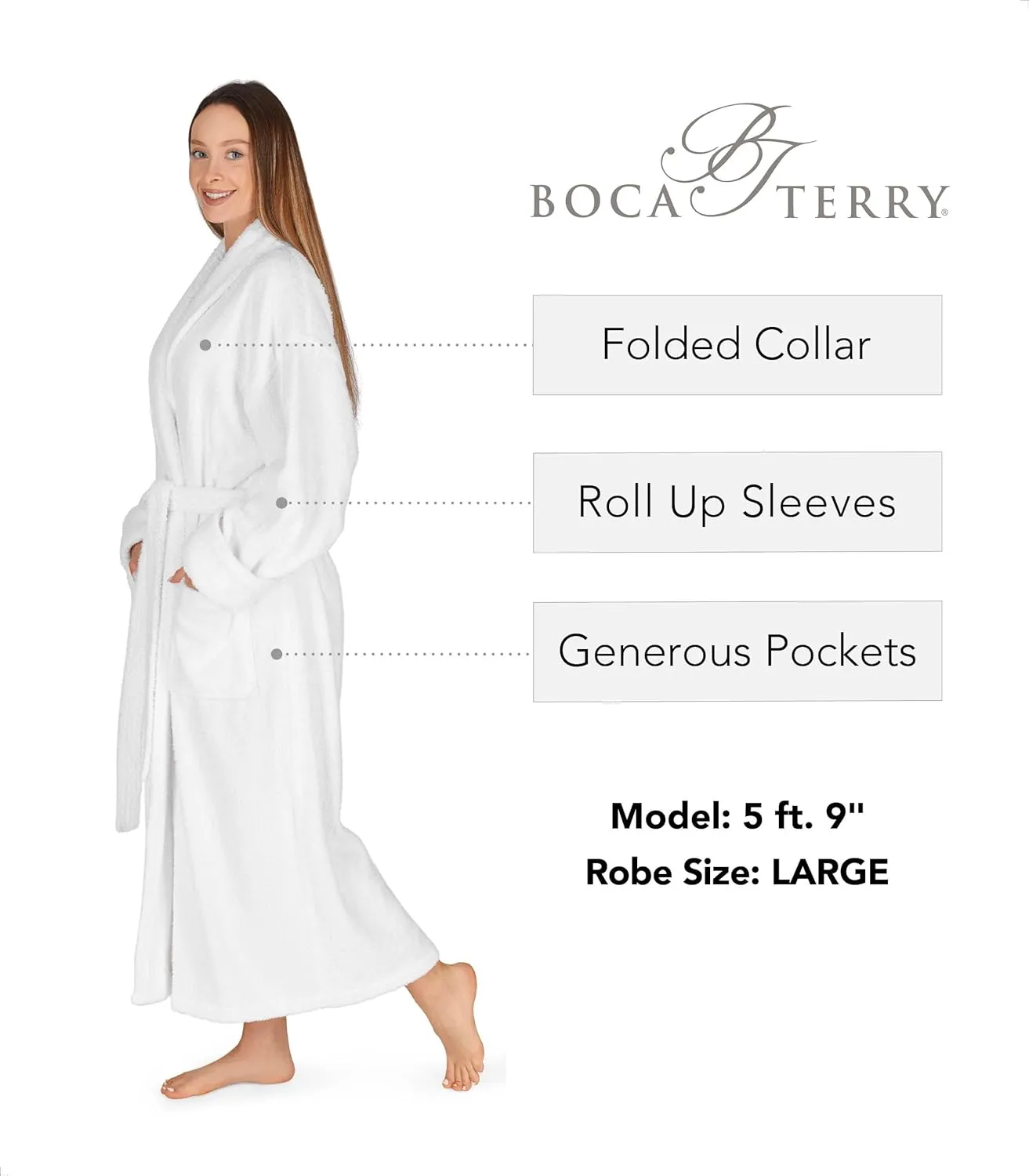 Terry Cloth Robes for Women by Boca Terry. Long Towel Robe, Shawl Style Cotton Women's Bathrobe