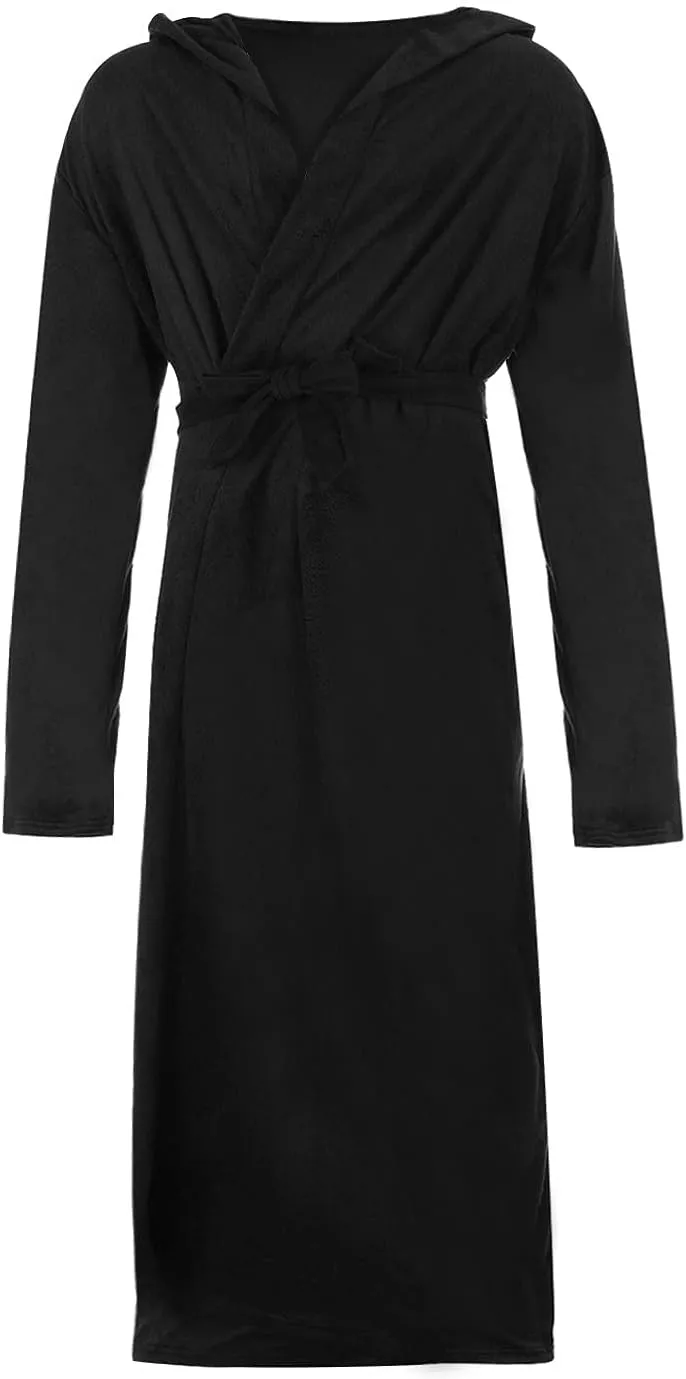 Thatrich Mens Robe Plush with Hood Fleece Sherpa Pajamas Thermal Underwear Lounge Sets Pjs Fuzzy Robes Warm Winter Sleepwear