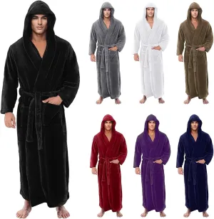 Thatrich Mens Robe Plush with Hood Fleece Sherpa Pajamas Thermal Underwear Lounge Sets Pjs Fuzzy Robes Warm Winter Sleepwear