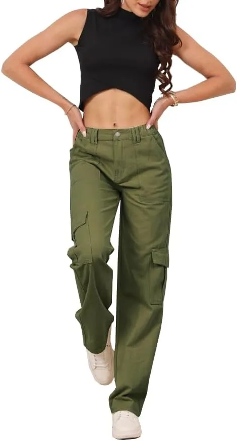 THWEI Cargo Pants for Women High Waisted Casual Pants Y2K Streetwear with 6 Pockets