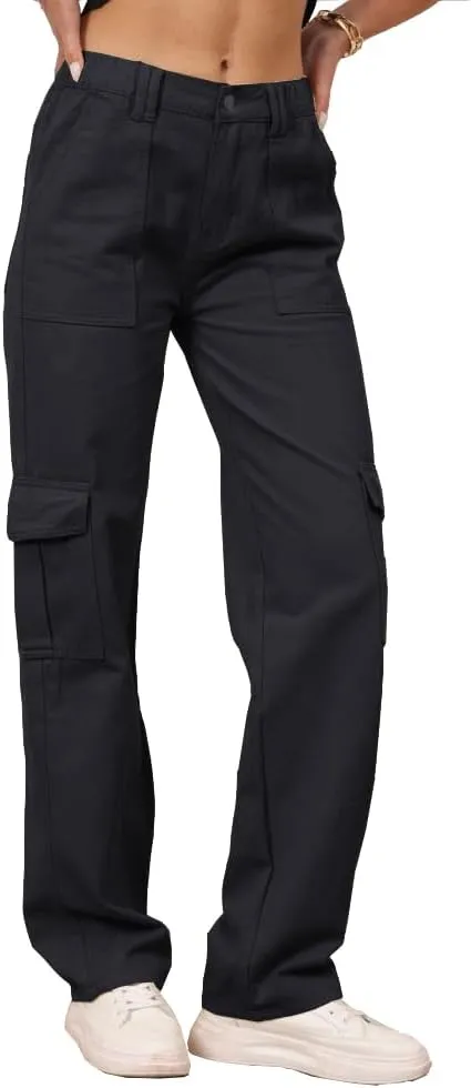 THWEI Cargo Pants for Women High Waisted Casual Pants Y2K Streetwear with 6 Pockets