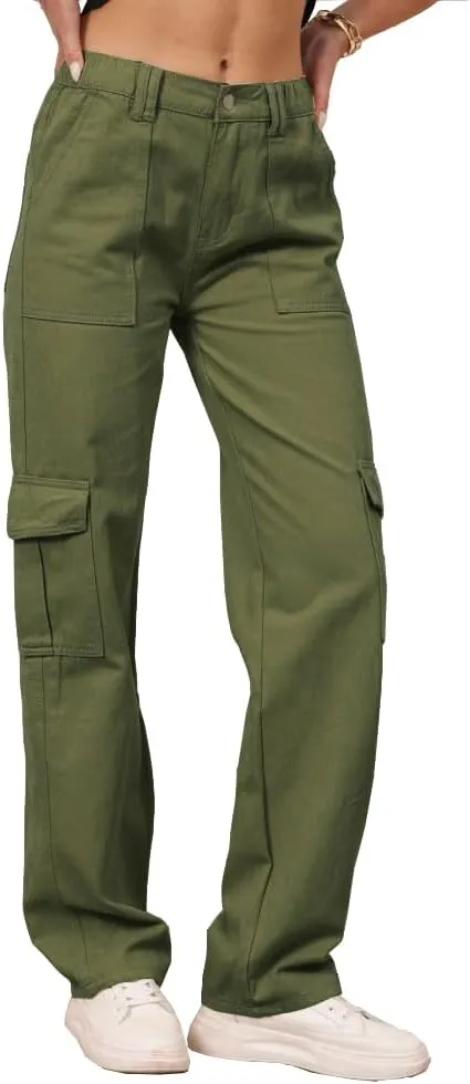 THWEI Cargo Pants for Women High Waisted Casual Pants Y2K Streetwear with 6 Pockets