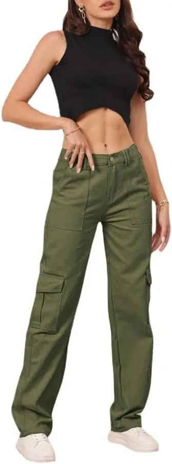 THWEI Cargo Pants for Women High Waisted Casual Pants Y2K Streetwear with 6 Pockets