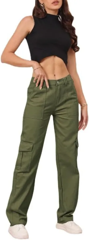 THWEI Cargo Pants for Women High Waisted Casual Pants Y2K Streetwear with 6 Pockets