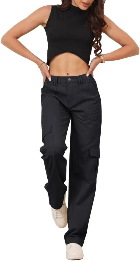 THWEI Cargo Pants for Women High Waisted Casual Pants Y2K Streetwear with 6 Pockets