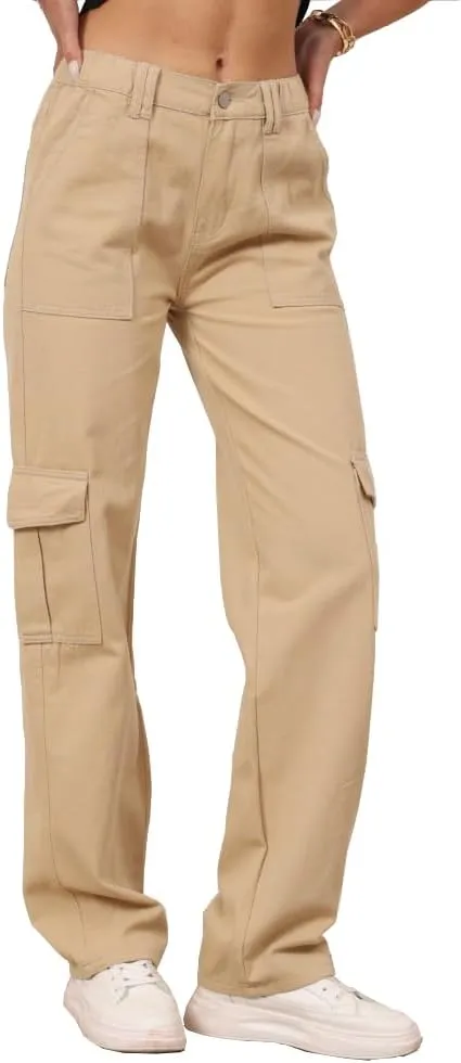 THWEI Cargo Pants for Women High Waisted Casual Pants Y2K Streetwear with 6 Pockets