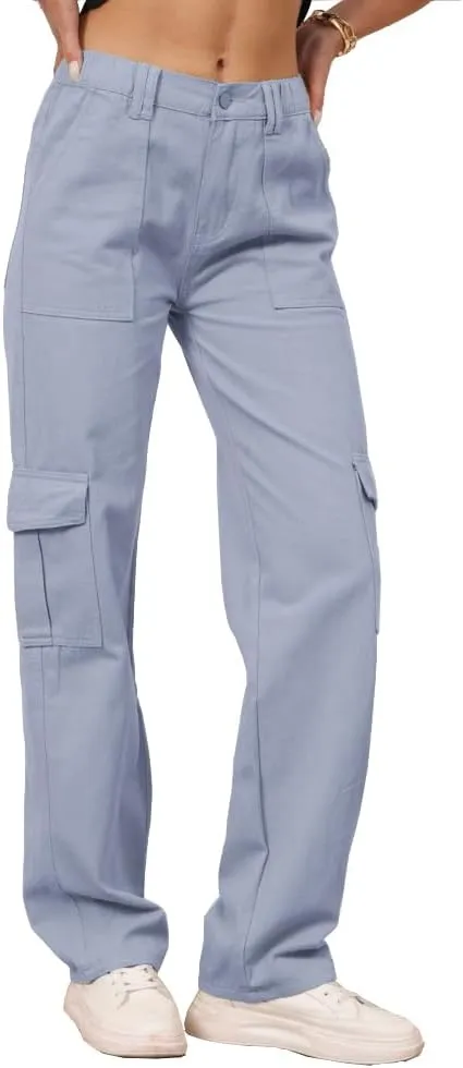 THWEI Cargo Pants for Women High Waisted Casual Pants Y2K Streetwear with 6 Pockets