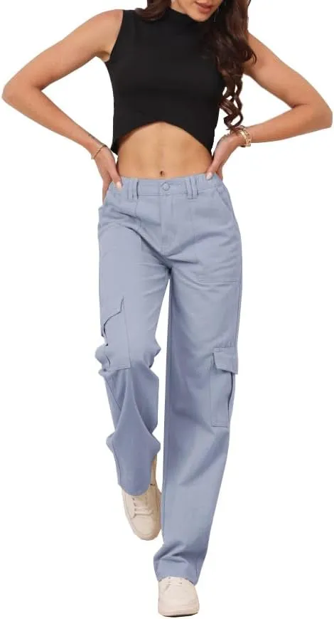 THWEI Cargo Pants for Women High Waisted Casual Pants Y2K Streetwear with 6 Pockets