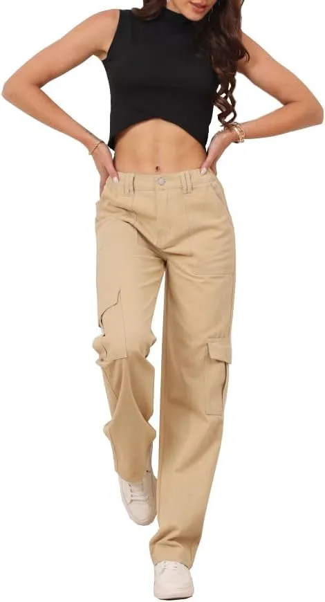 THWEI Cargo Pants for Women High Waisted Casual Pants Y2K Streetwear with 6 Pockets