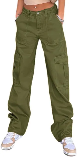 THWEI Cargo Pants for Women High Waisted Y2K Streetwear Casual Trousers