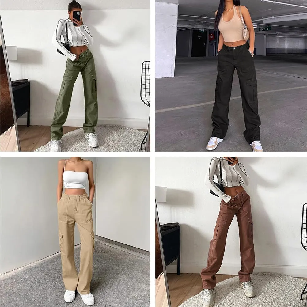 THWEI Cargo Pants for Women High Waisted Y2K Streetwear Casual Trousers