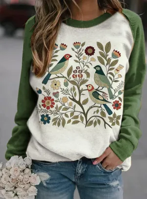 TIAFORD Floral Sweatshirt for Women Flower Plant Landscape Print Oversized Long Sleeve Crewneck Pullover Casual Graphic Top