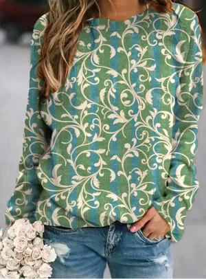 TIAFORD Floral Sweatshirt for Women Flower Plant Landscape Print Oversized Long Sleeve Crewneck Pullover Casual Graphic Top