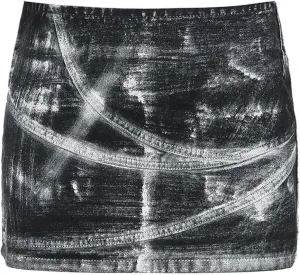 Tie-dye Denim Skirt Personality Versatile high-Waisted A-line Skirt ming Bottoming Skirt-Black-S