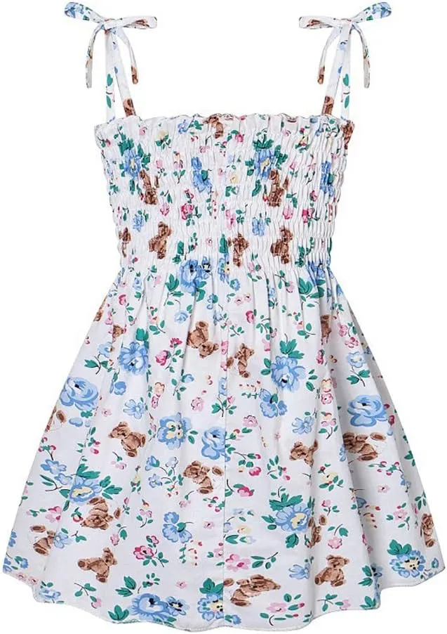 Toddler Baby Girls Summer Dress Ruffle Straps Princess Sundress Floral Printed Casual Beach Holiday Sleeveless Dress