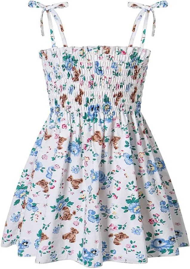 Toddler Baby Girls Summer Dress Ruffle Straps Princess Sundress Floral Printed Casual Beach Holiday Sleeveless Dress