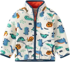 Toddler Boys Fleece Jacket Spring Fall Lightweight Coat Printed Full Zipper Outerwear