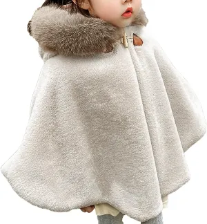 Toddler Girls Fleece Poncho Car Seat Coat Warm Infant Kids Furry Winter Hooded Cape Cloak Jacket Outerwear