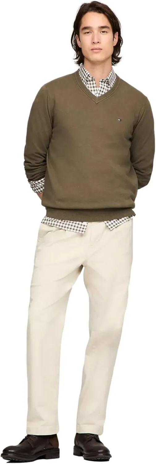 TOMMY HILFIGER Men's Iconic Cotton V-Neck Pullover Sweater 2025 Collection