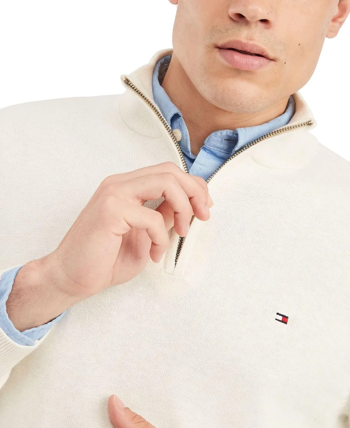 Tommy Hilfiger Men's Long Sleeve Cotton Quarter Zip Pullover Sweater