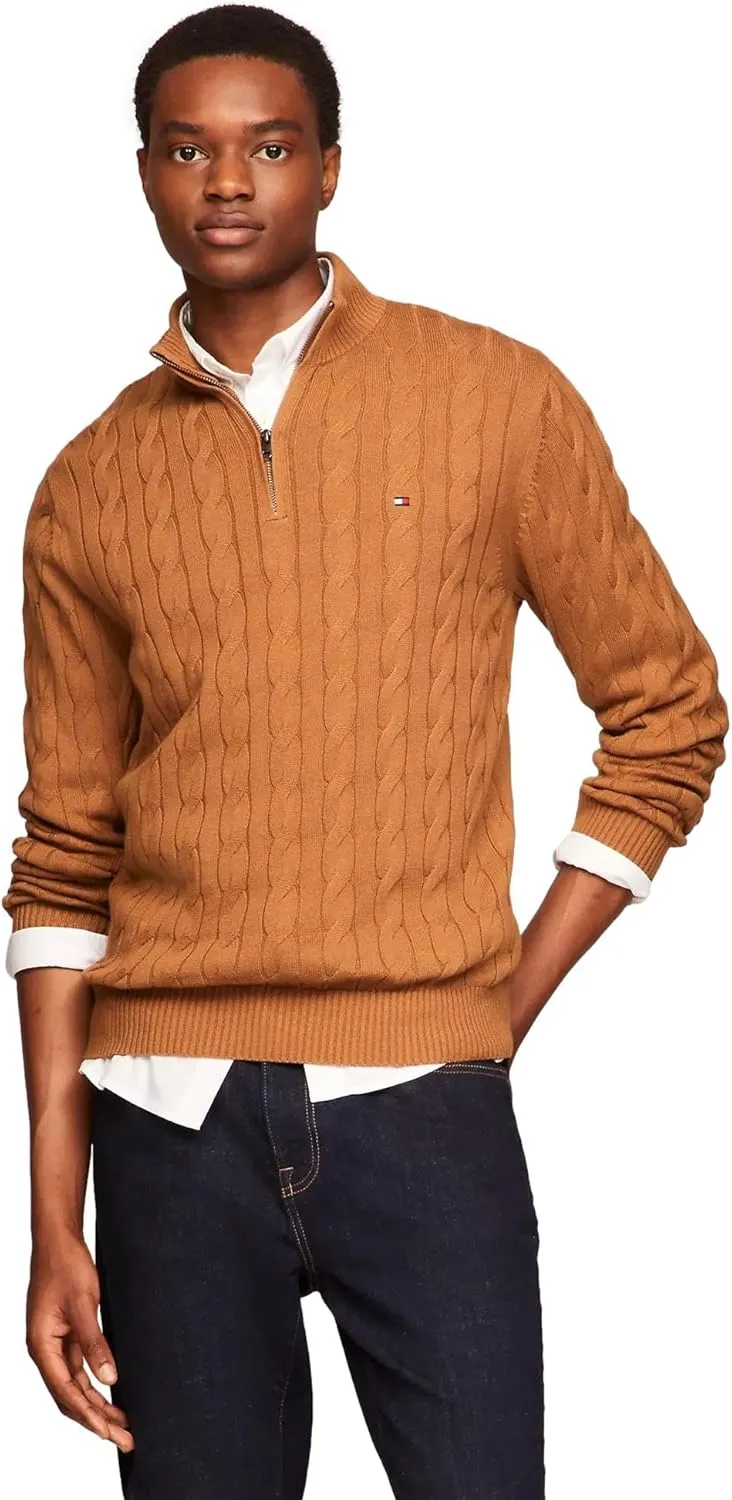 TOMMY HILFIGER Men's Signature Cable Kint Quarter Zip Pullover Sweater 2025 Collection