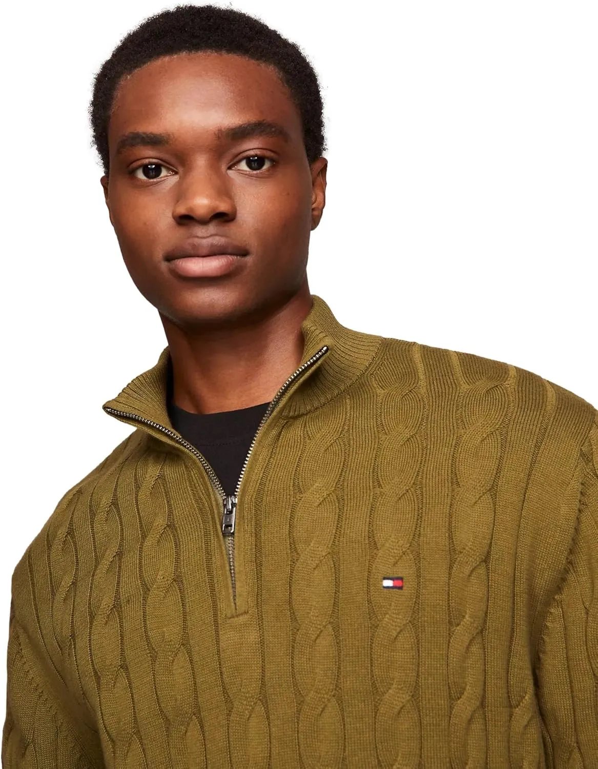 TOMMY HILFIGER Men's Signature Cable Kint Quarter Zip Pullover Sweater 2025 Collection