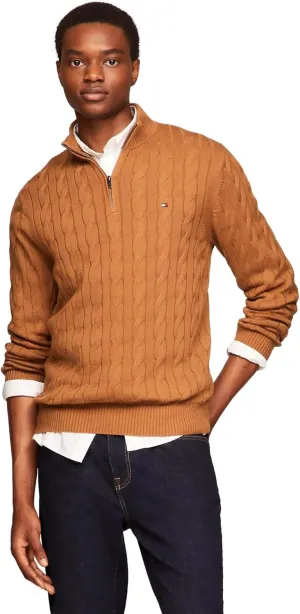 TOMMY HILFIGER Men's Signature Cable Kint Quarter Zip Pullover Sweater 2025 Collection