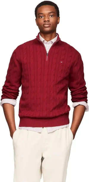 TOMMY HILFIGER Men's Signature Cable Kint Quarter Zip Pullover Sweater 2025 Collection