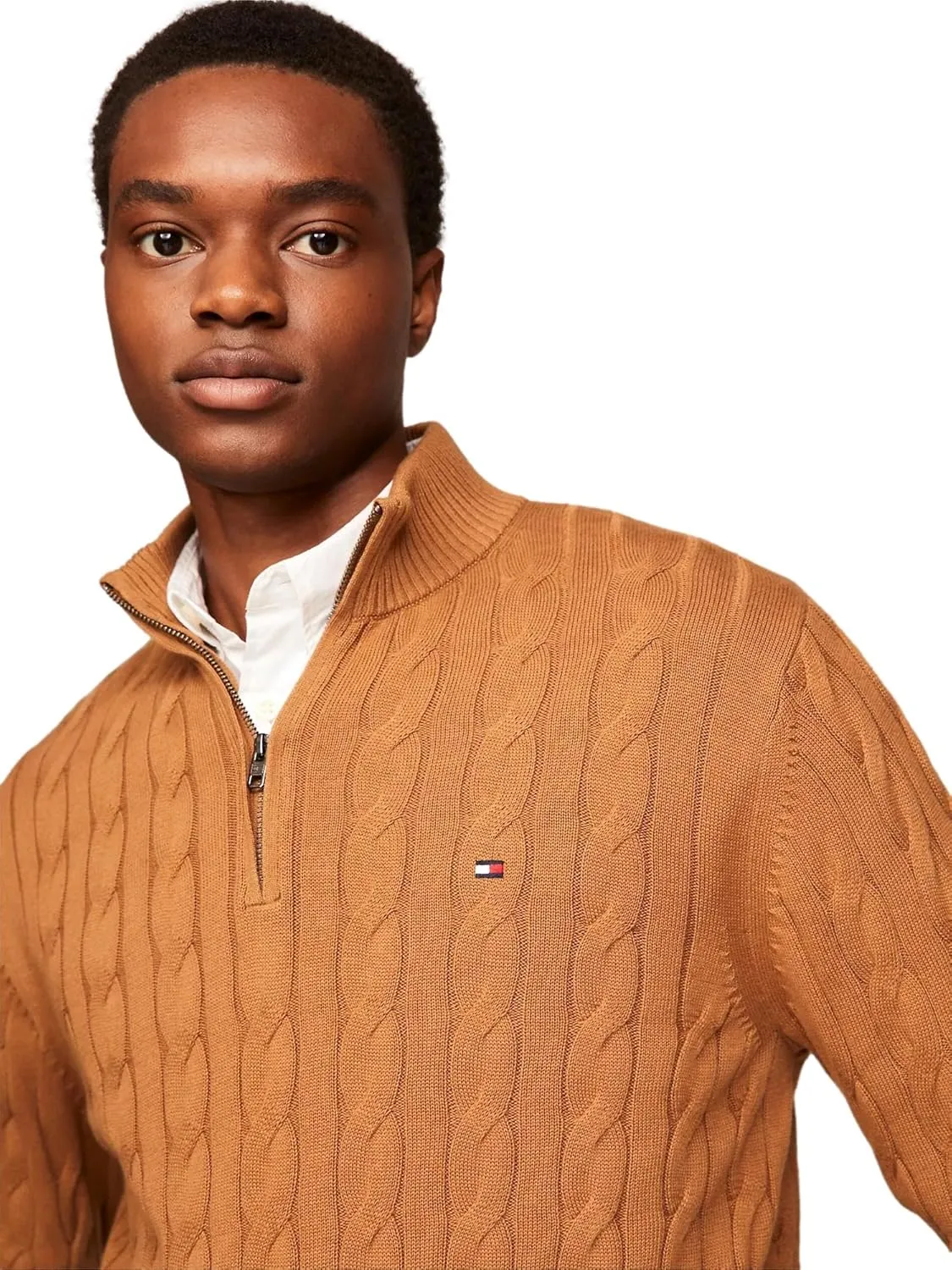 TOMMY HILFIGER Men's Signature Cable Kint Quarter Zip Pullover Sweater 2025 Collection