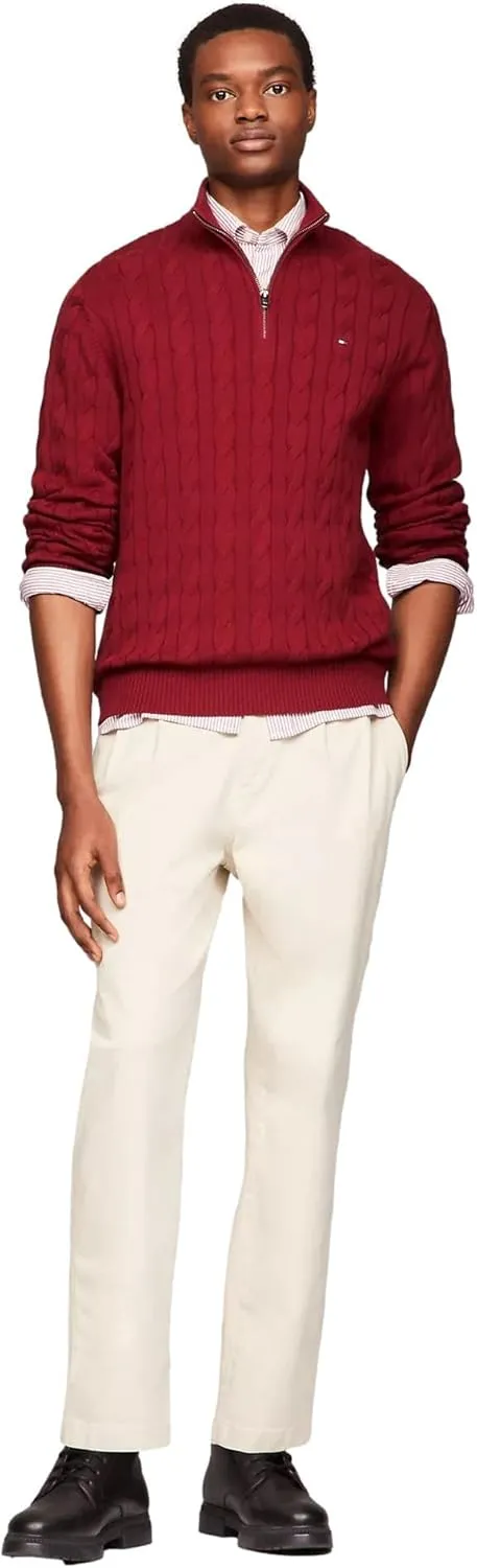 TOMMY HILFIGER Men's Signature Cable Kint Quarter Zip Pullover Sweater 2025 Collection
